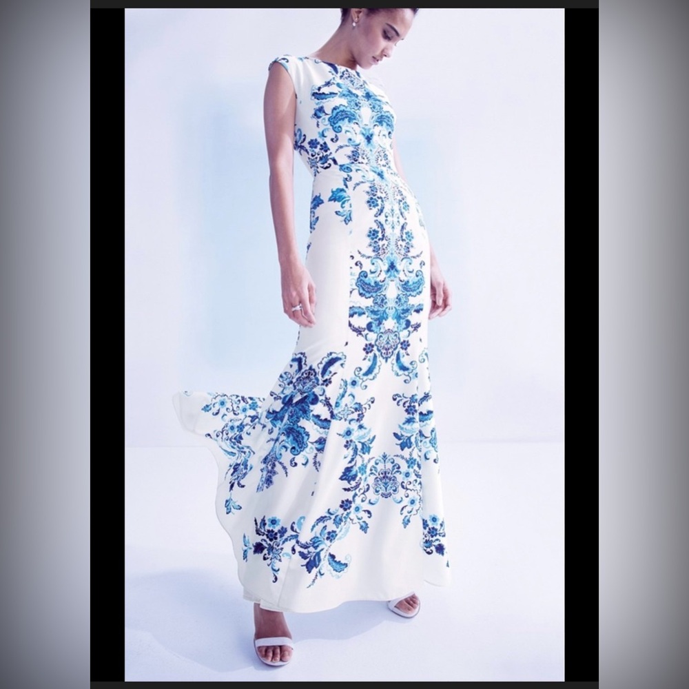 Eliza J Floral Blue and White mermaid Dress